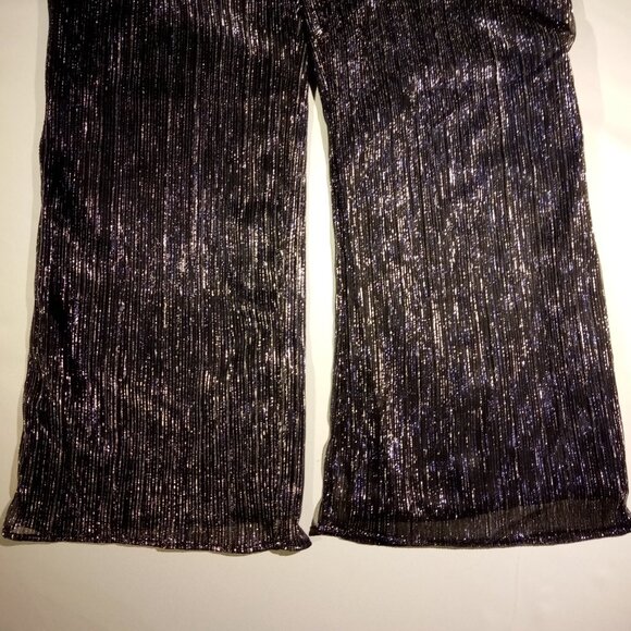 JM Studio Pants LGE  Navy Silver Metallic  Wide Leg  Sheer over solid lining NWT - Picture 3 of 10
